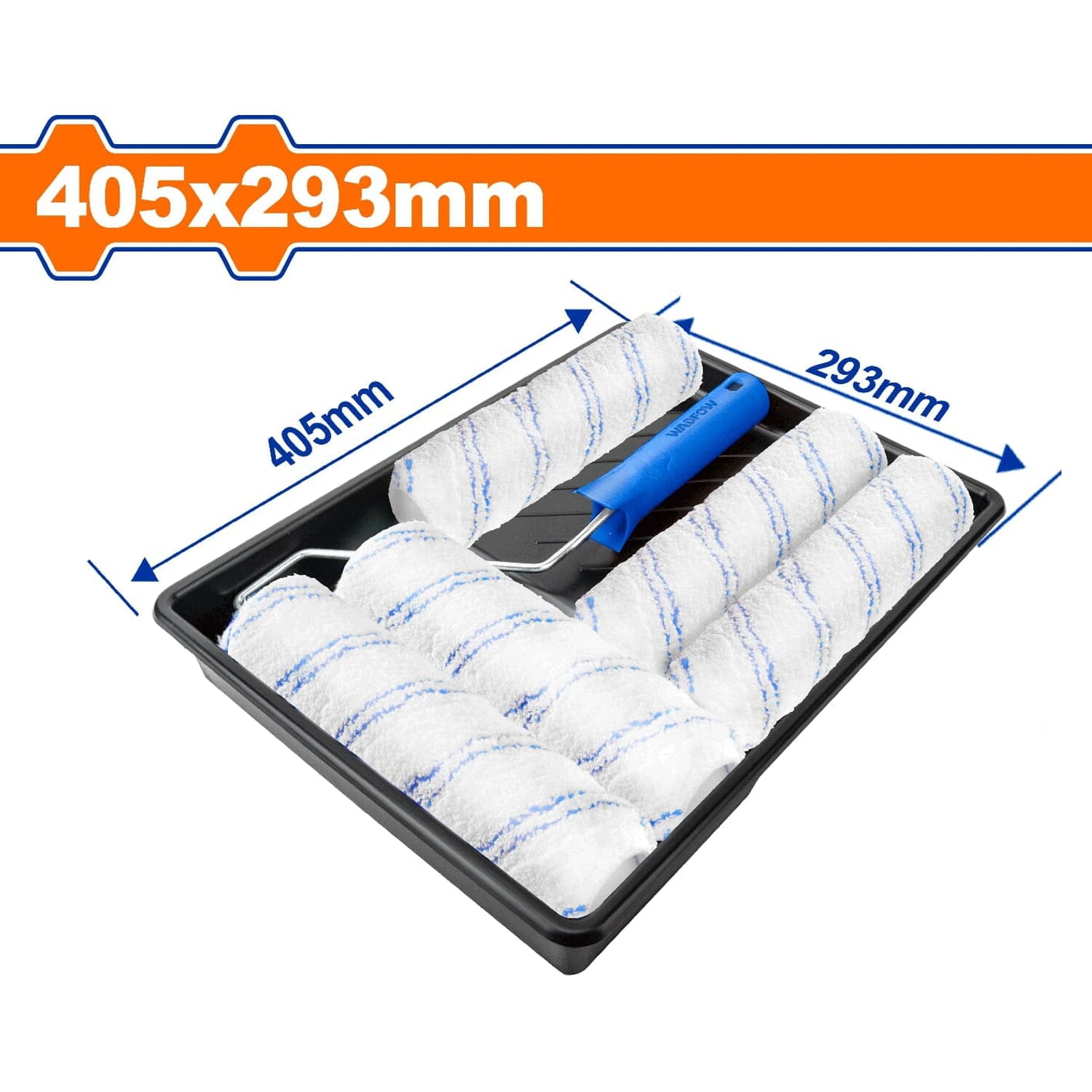 Rodillo para pintar 9" y bandeja para pintar 405x293mm. Paredes internas. Set 7 en 1.