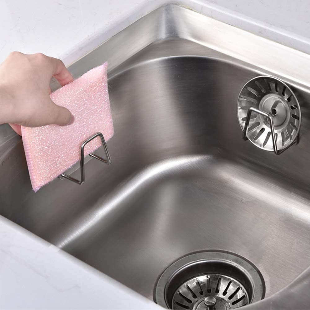 Soporte para esponjas y organizador de cocina de acero inoxidable con adhesivo.