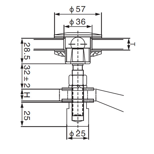Perno de araña grande Diam. 57 mm. Perforacion en vidrio de 37 mm. SAT. 304