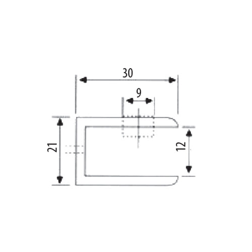 Clip chico largo para vidrios de 10 - 12 mm. Acabado Satinado (se vende por unidad)