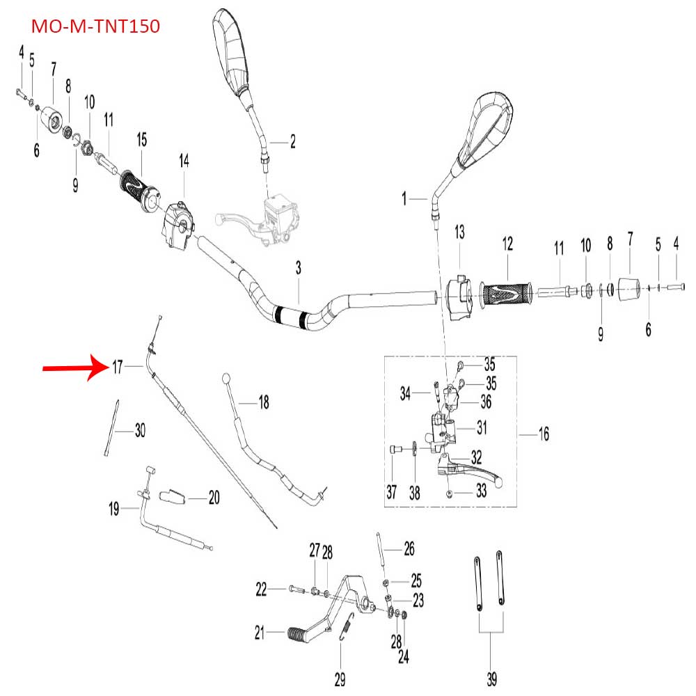 Cable del acelerador (TNT150) (COD. NUEVO MO-REP-40300L350101)