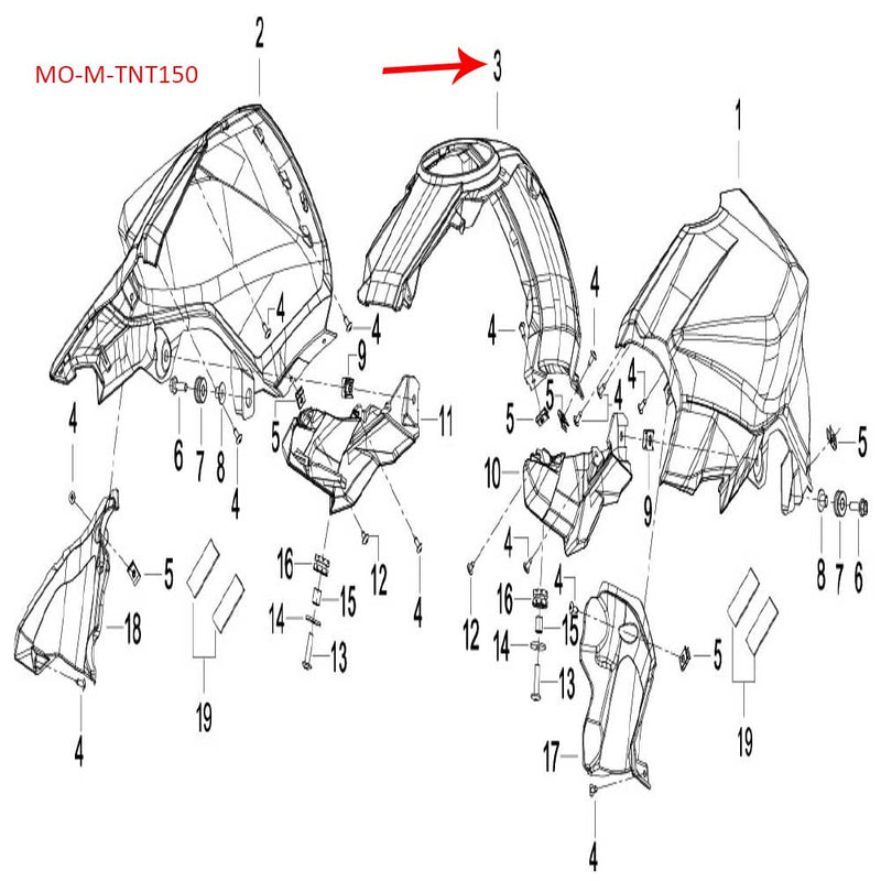 Covertor central del tanque negro con calcomanias (TNT150)