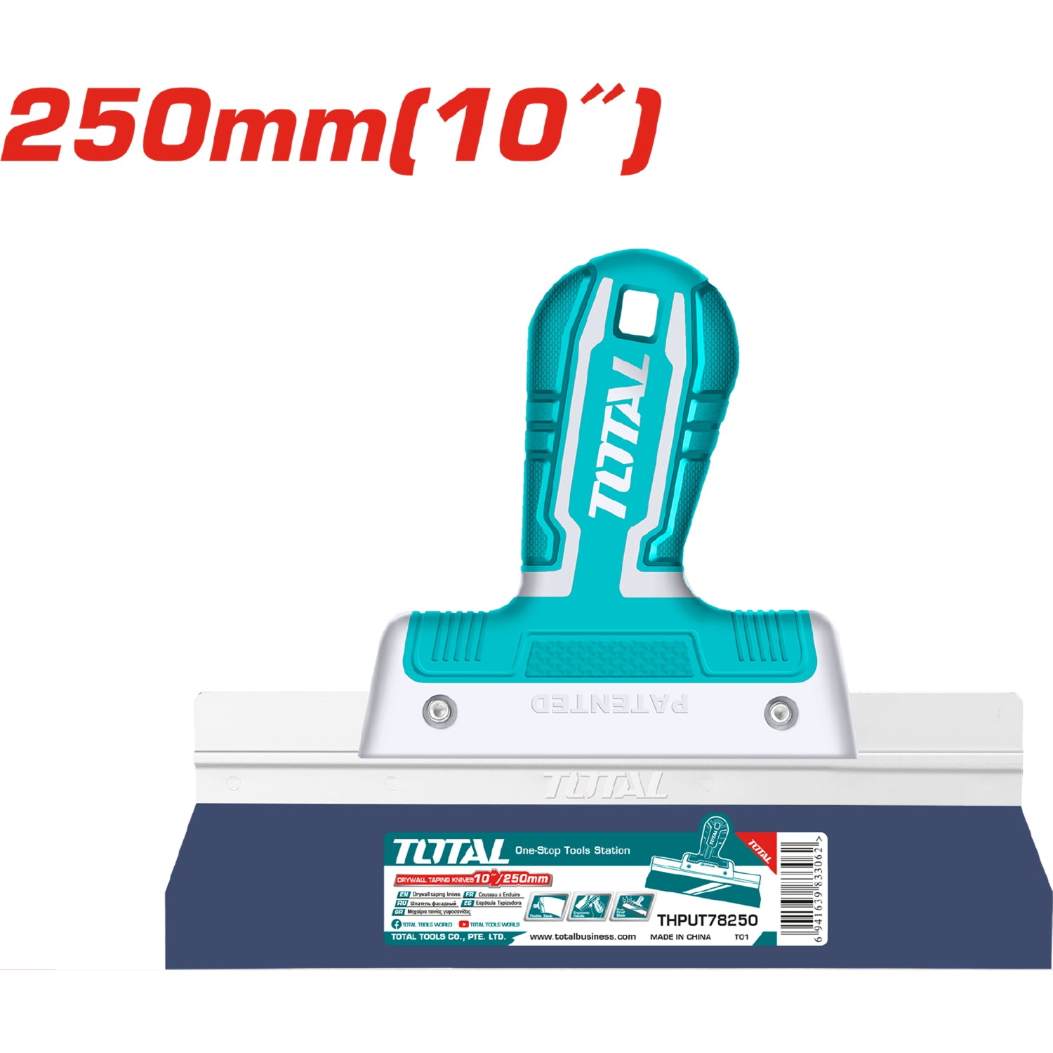 Espatula de drywall de 10" (250mm). Espesor 0.5 mm.