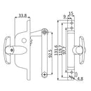 Operador de Ventana de Celosia. Incluye barra operadora de 92.50 mm. Extremo con tornillo. Acabado S