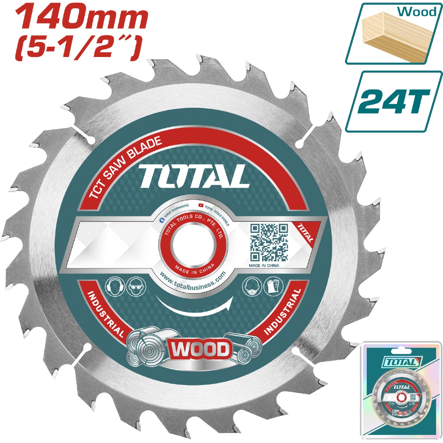 Disco de Sierra de 5 1/2" (140mm) de 24 dientes para Madera. Mandril: 25.4mm (1"). Carburo Tungsteno
