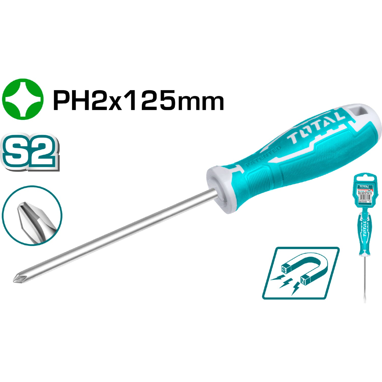 Destornillador de estrella PH2. Diam. 6.0 mm. Largo 125 mm.