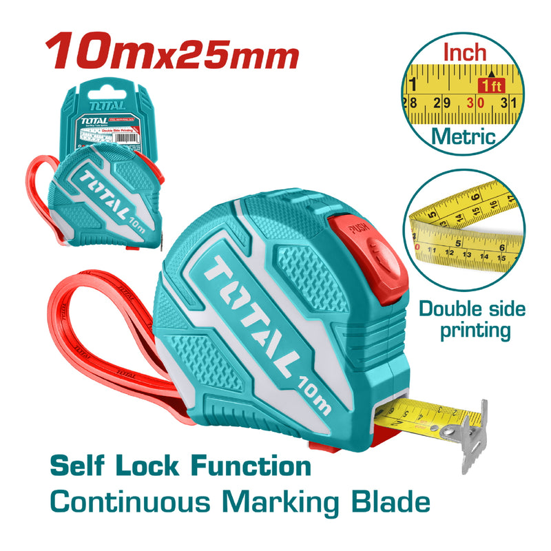 Cinta métrica 10mts x 1". Métrico y pulgadas