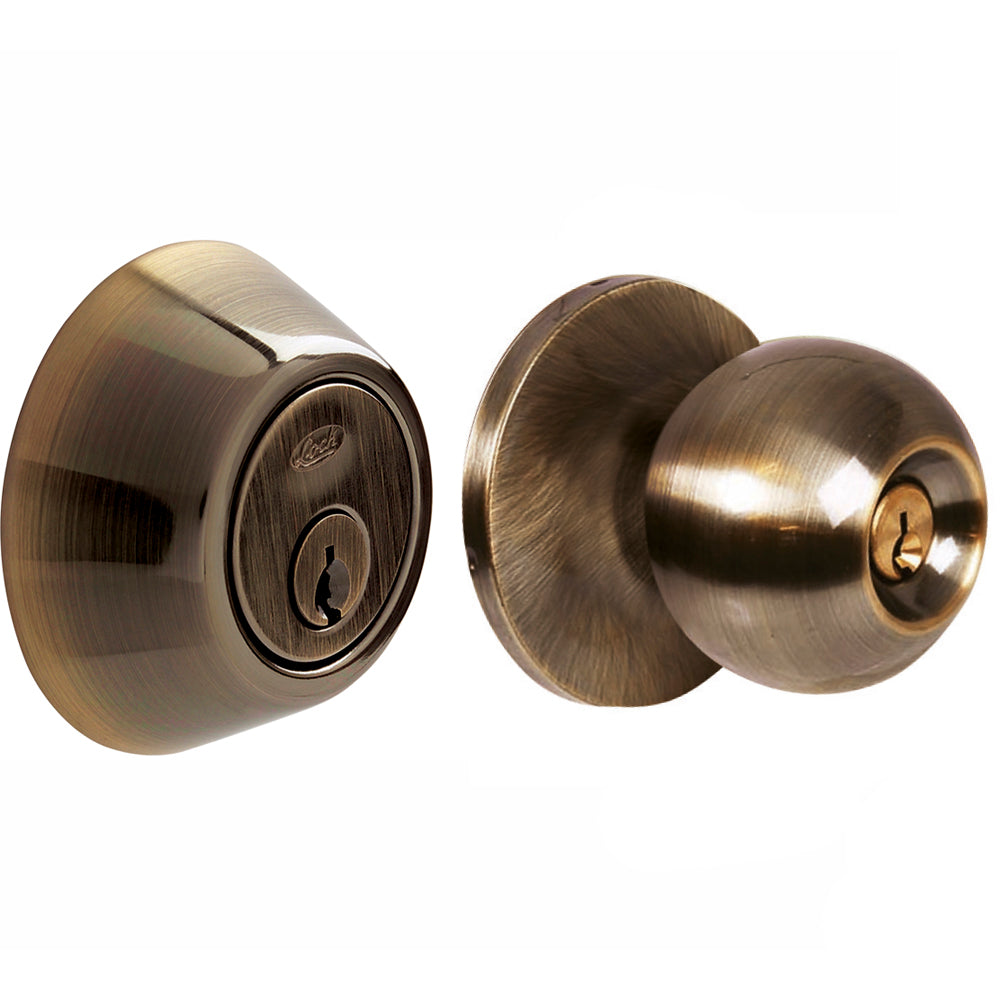 Combo pomo bola y cerrojo doble tubular latón antiguo Lock