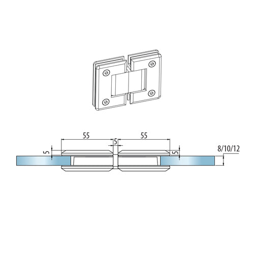 Bisagra de ducha 180 grados Aleacion ZAMAC. Economica Acabado Brillante. Vida util 2-3 años