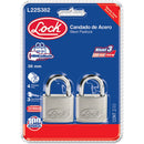 Candado acero corto llave estándar 2 pzs cromo satinado Lock