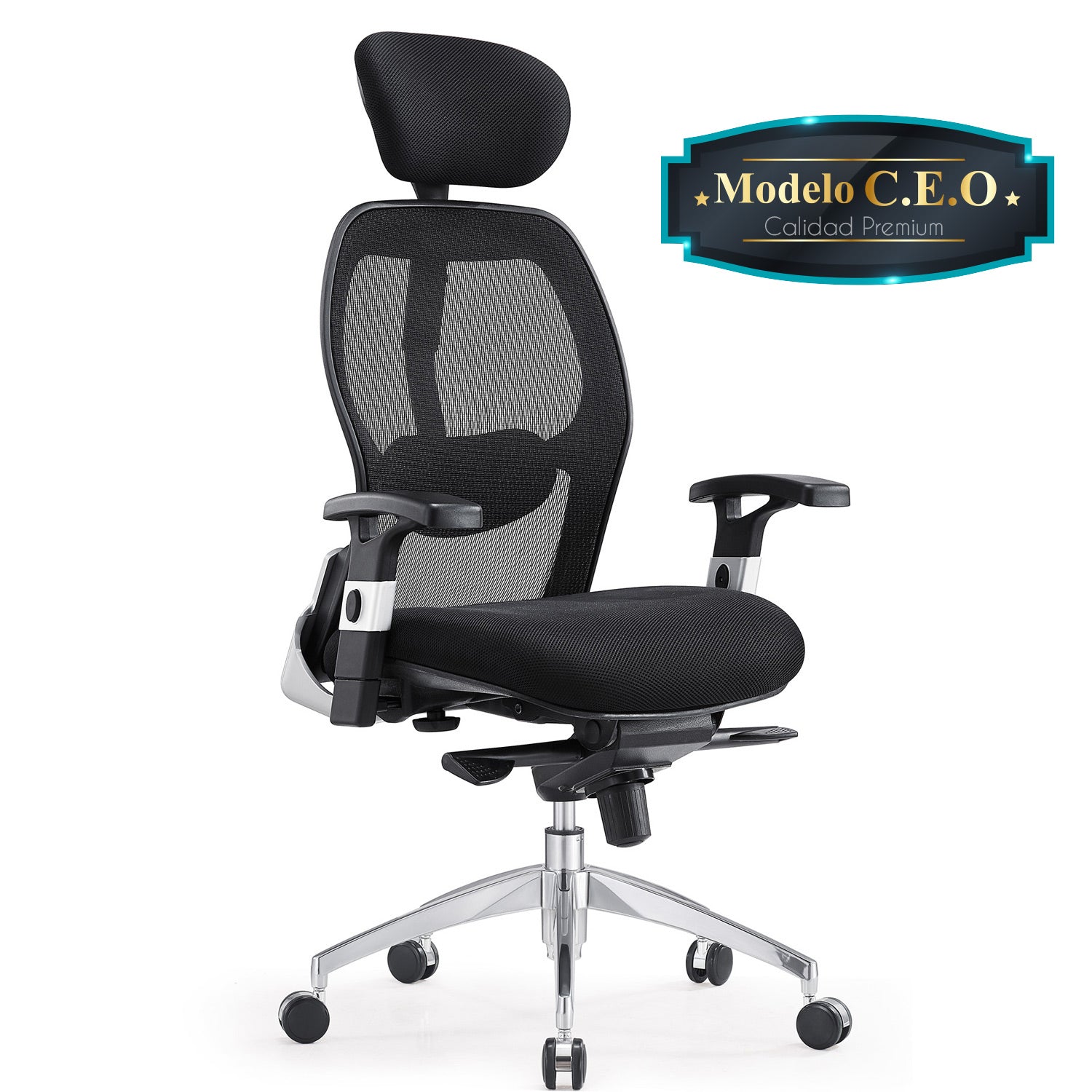 Silla ejecutiva de oficina Mesh Top Quality Alta con Posa cabezas acolchado. Modelo C.E.O