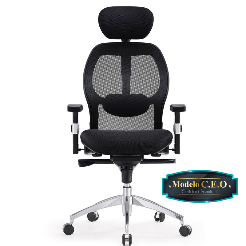 Silla ejecutiva de oficina Mesh Top Quality Alta con Posa cabezas acolchado. Modelo C.E.O