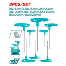 Juego de llaves Hexagonales con mango T de 8 piezas.  Cr-V, Tratamiento térmico y placa de cromo.