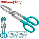 Tijera de hojalatería de 12". Acero forjado con mango de doble agarre.