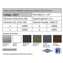 Hoja Ventana Abatible 52x65 mm Apertura Exterior. Espesor 1.4 mm. Largo 5.85 mts. Acabado Anodizado