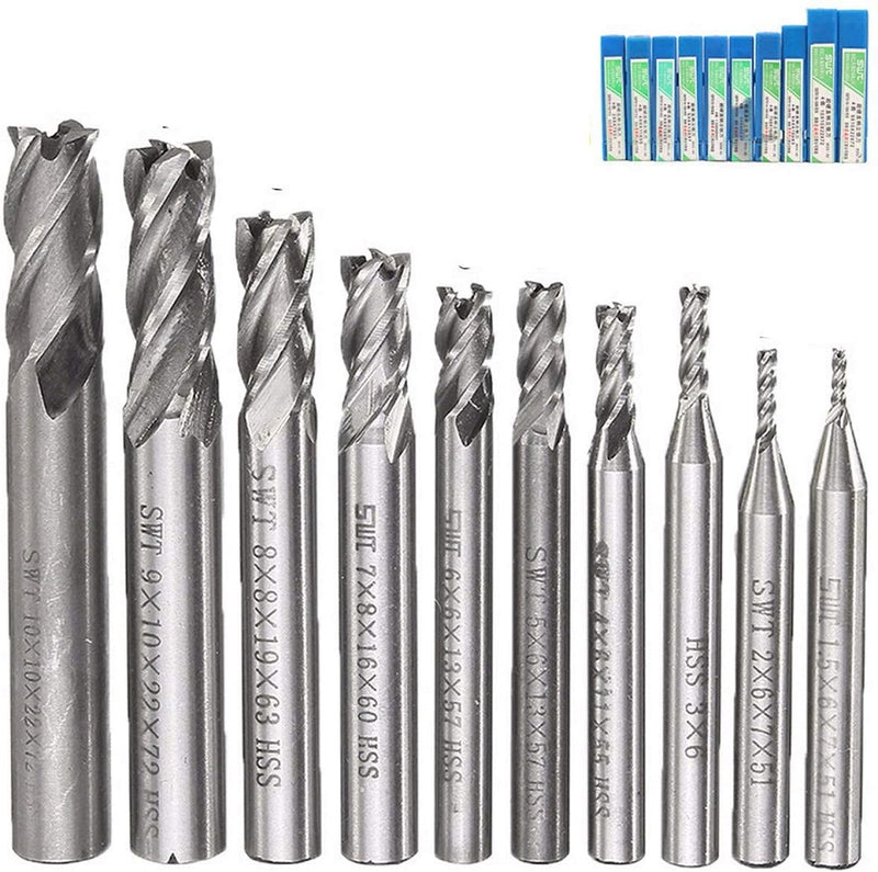 Fresas punta cuadrada rectificadoras de acero de alta velocidad HSS 4, de vástago recto. (Set de 10 pcs)