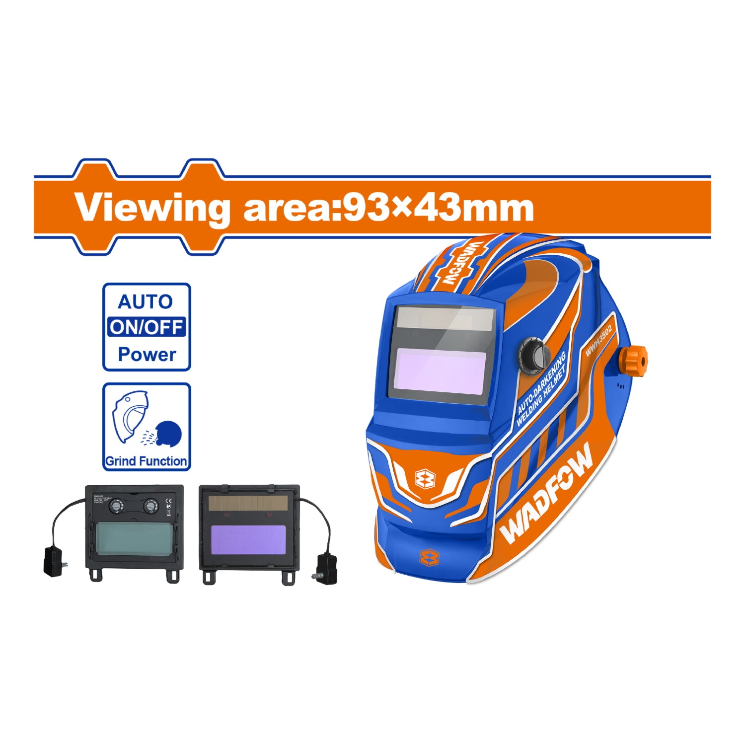 Máscara de soldar. Area de visión 93x43mm. Oscurecimiento automático. UV/IR DIN16. para soldadura