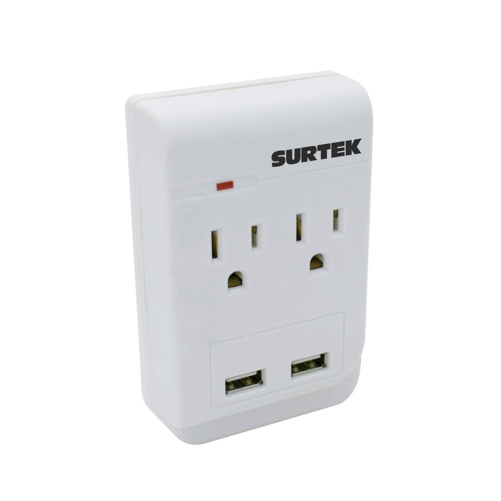 Adaptador tomacorriente tee 2 entradas 2 puertos USB Surtek