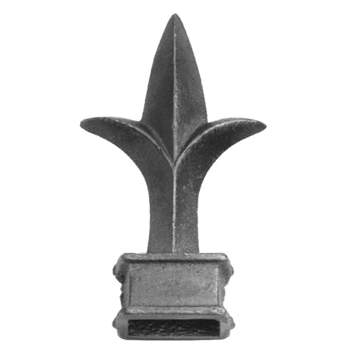 Punta de lanza de hierro colado, Para barras de 1", Agujero cuadrado 27 x 27mm