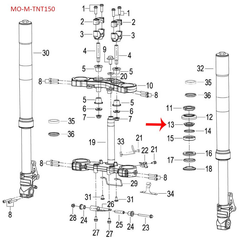 Guia superior del rodamiento superior (TNT150) (CODIGO NUEVO MO-REP-43001G130001)