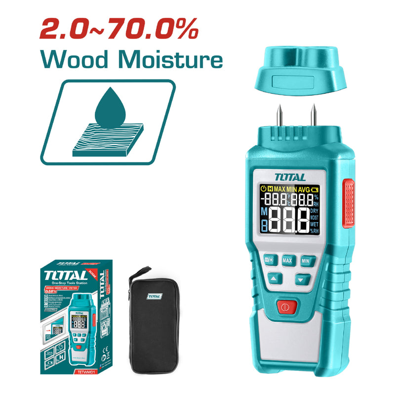 Medidor de humedad digital con pantalla LCD.