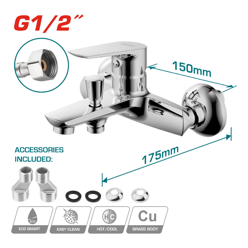 Llave grifo de Ducha Bañera con mezclador de 1 mando. Tamaño: 178 x 175 x 103 mm.