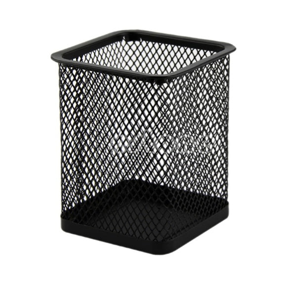 Porta lápiz o lapicero de malla metálica, cuadrado, color negro