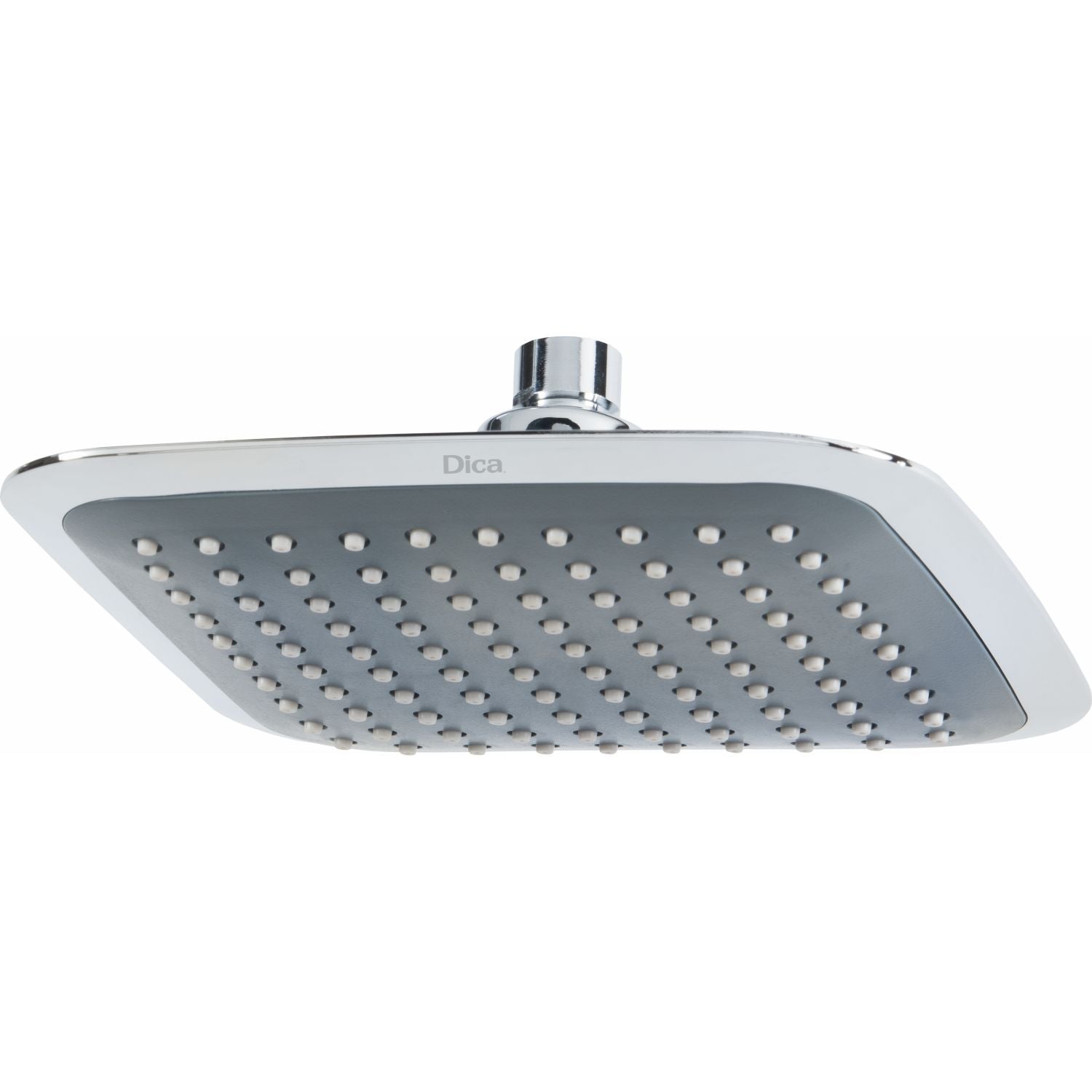 Regadera ducha de plato cuadrado de 8” sin brazo y chapetón. Cuerpo ABS . Acabado cromo.