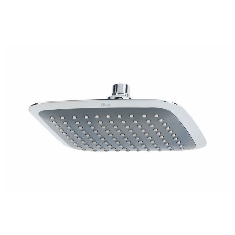 Regadera ducha de plato cuadrado de 8” sin brazo y chapetón. Cuerpo ABS . Acabado cromo.