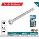 40/pza Tornillo de maquina M5x25mm. Cabeza plana. Galvanizado.