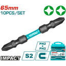 Juego de puntas magnéticas de impacto, PH1+PH2 de 65mm, Acero S2, Negro. (10pzas)