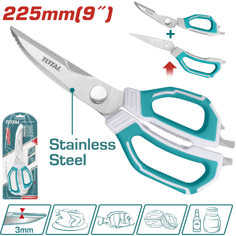 Tijera de Cocina 225 mm (9") de Acero Inoxidable. Ancho de la Hojilla: 3.0mm