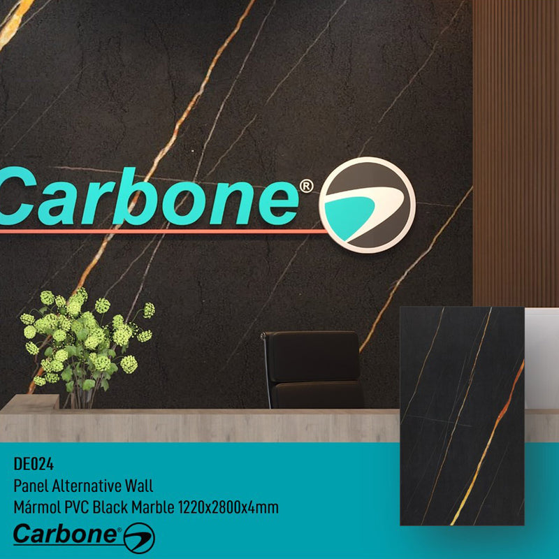Panel Decorativo Mármol PVC  1.22 m x 2.80 m x 4 mm. Acabado: Black Marble