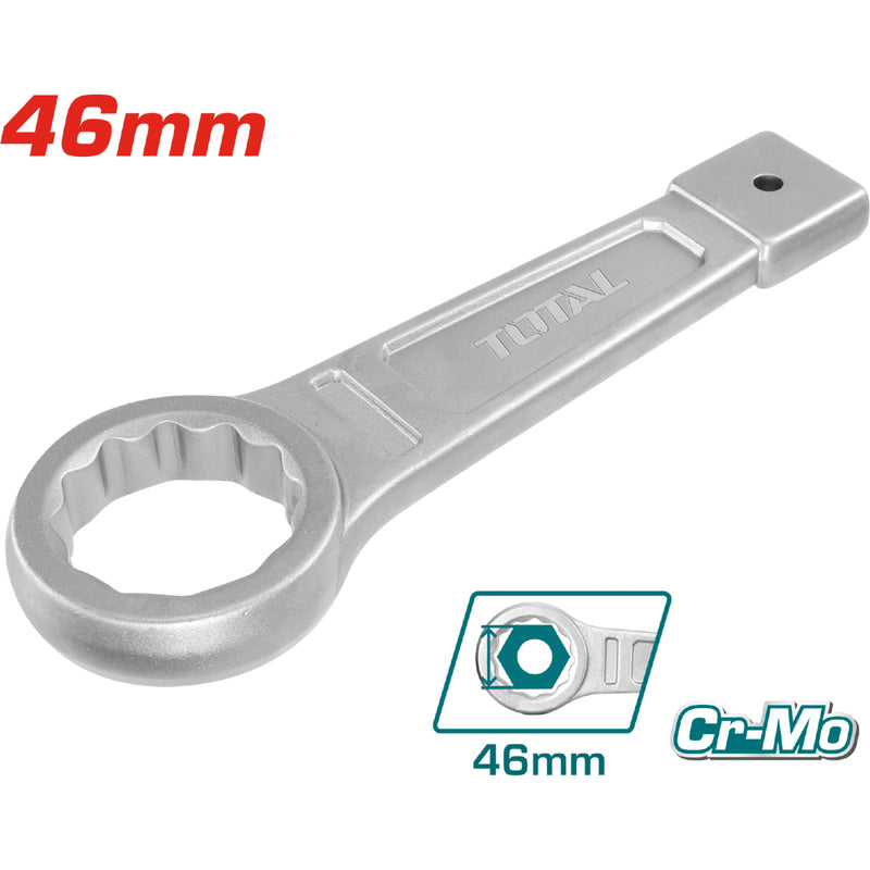 Llave inglesa de anillo de golpear, Tamaño: 46mm. 240mm largo CR-V. DIN7444