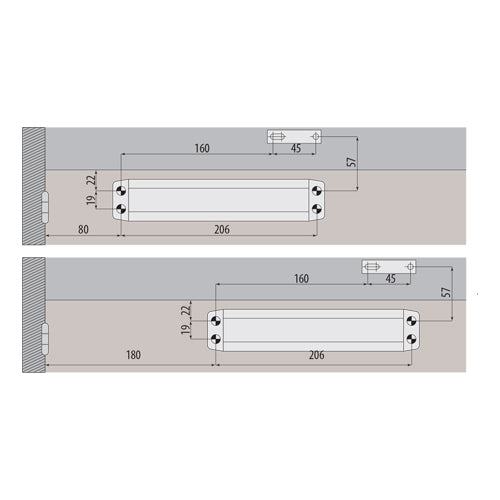 Cierrapuertas para 75 a 90 cm (65kg).Fuerza  EN2 o EN3  según posicion del cuerpo. Color gris.
