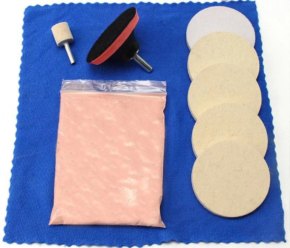 Óxido de Cerio mas Kit para pulir vidrio. 100gr