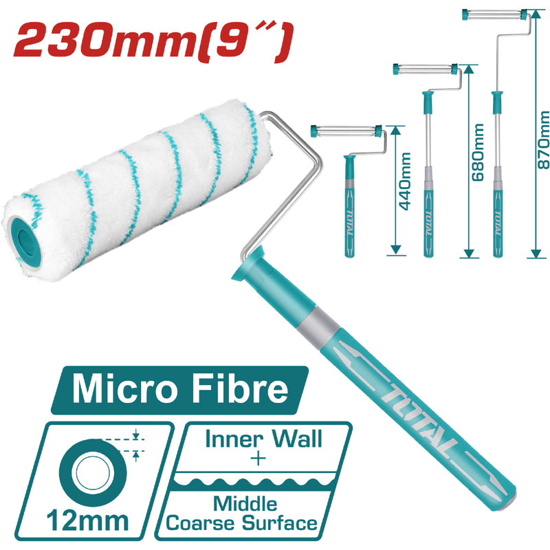 Rodillo de pintar 9" con mango extensible integrado.