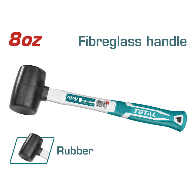 Martillo de goma 8oz/220g. Mango de fibra de vidrio.