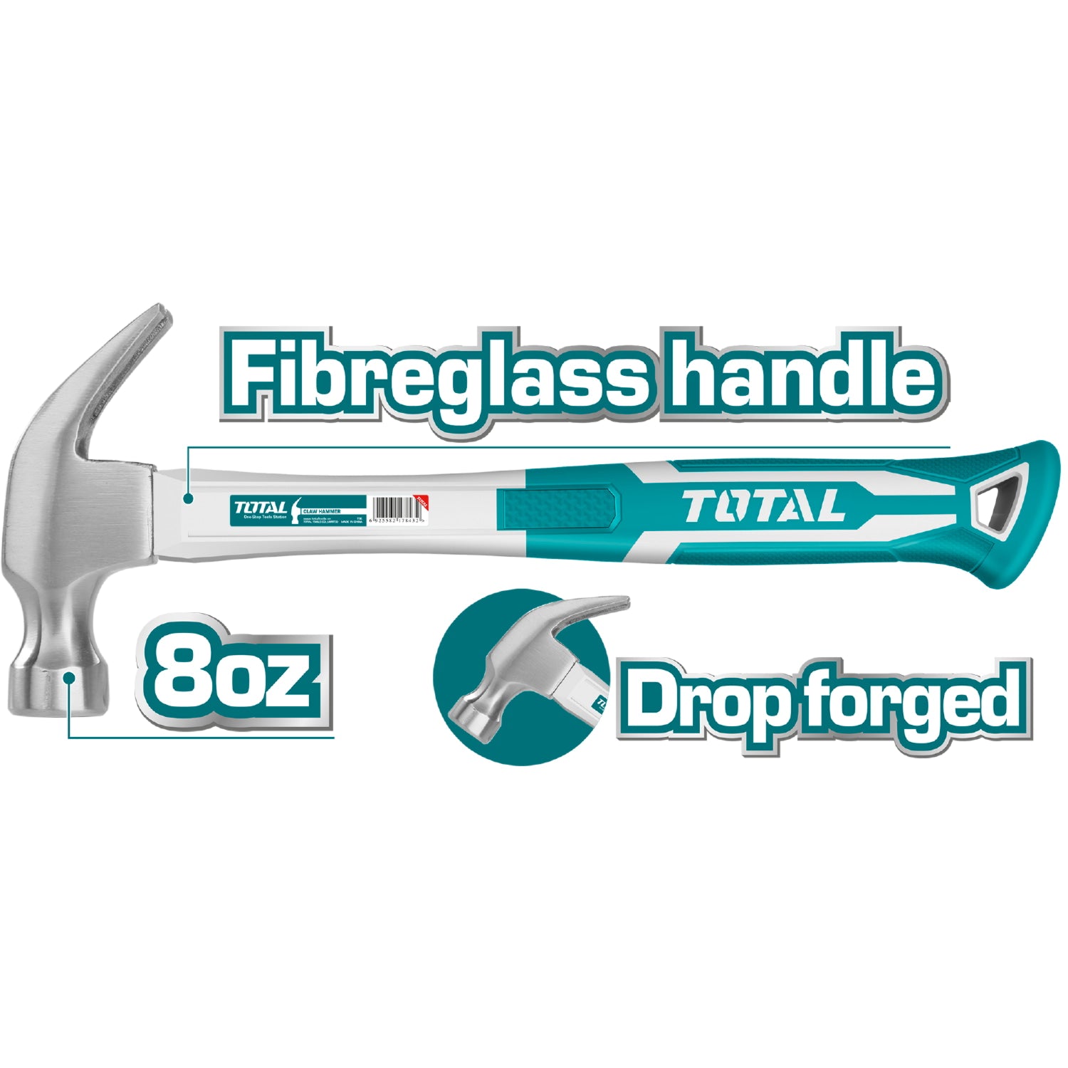 Martillo de orejas, Tratam térmico, Acero 45# Mango fibra vidrio 8onz/220g.