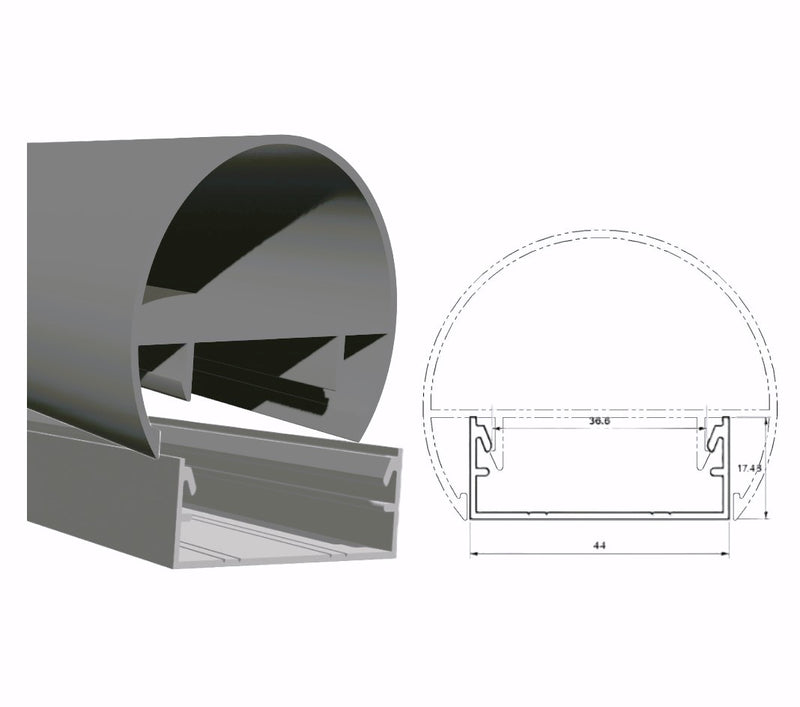 Perfil U sistema baranda Clip Aluminio 44 x 17.5 mm Long 5.85 m Funciona con Tubo U176 MILLS FINISH