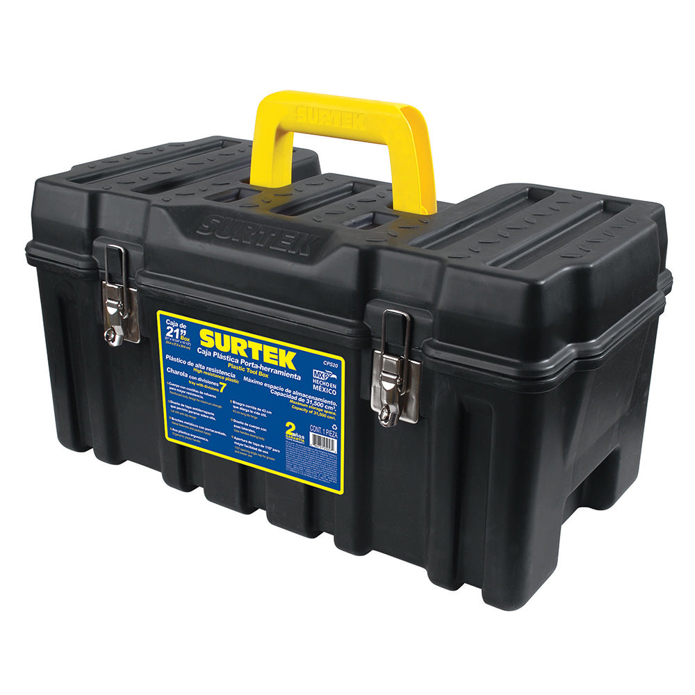 Caja porta herramientas plásticas 21" con broches metálicos Surtek