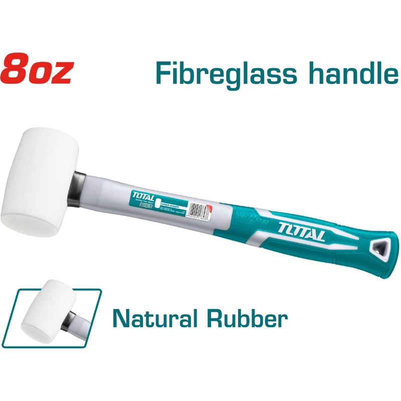 Martillo de goma 8 OZ/220g 45% goma natural blanca suave. Mango de fibra de vidrio