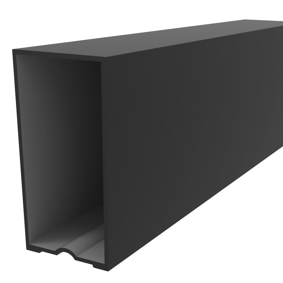 Vertical Muro Cortina Perfil Oculto. Espesor 2.2 mm. Largo 5.85 mts. Acabado Anodizado Negro 15 Micr