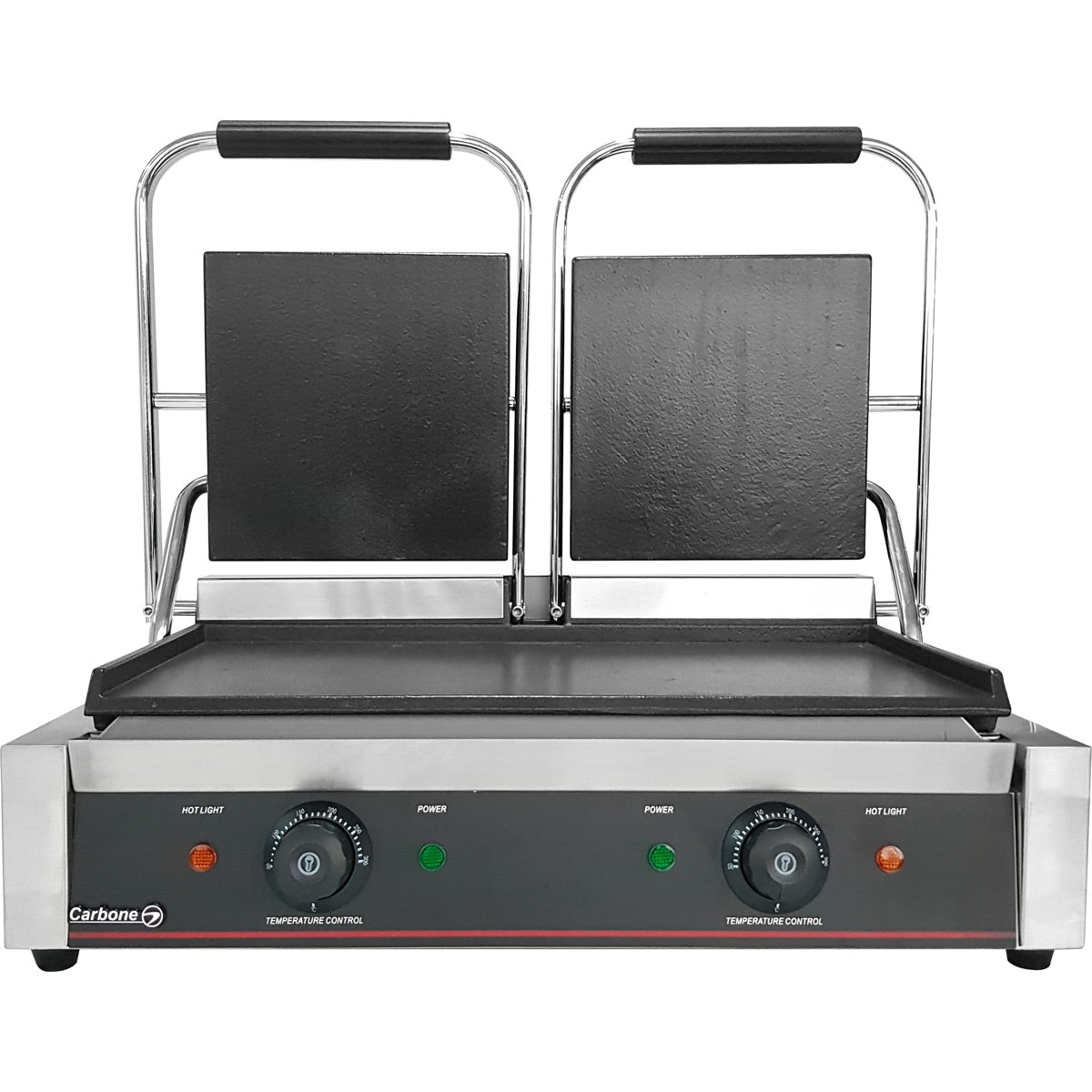 Plancha doble 565*365*210mm :110V/60Hz 2*3.6 KW 25.5kg. Plana arriba y abajo.