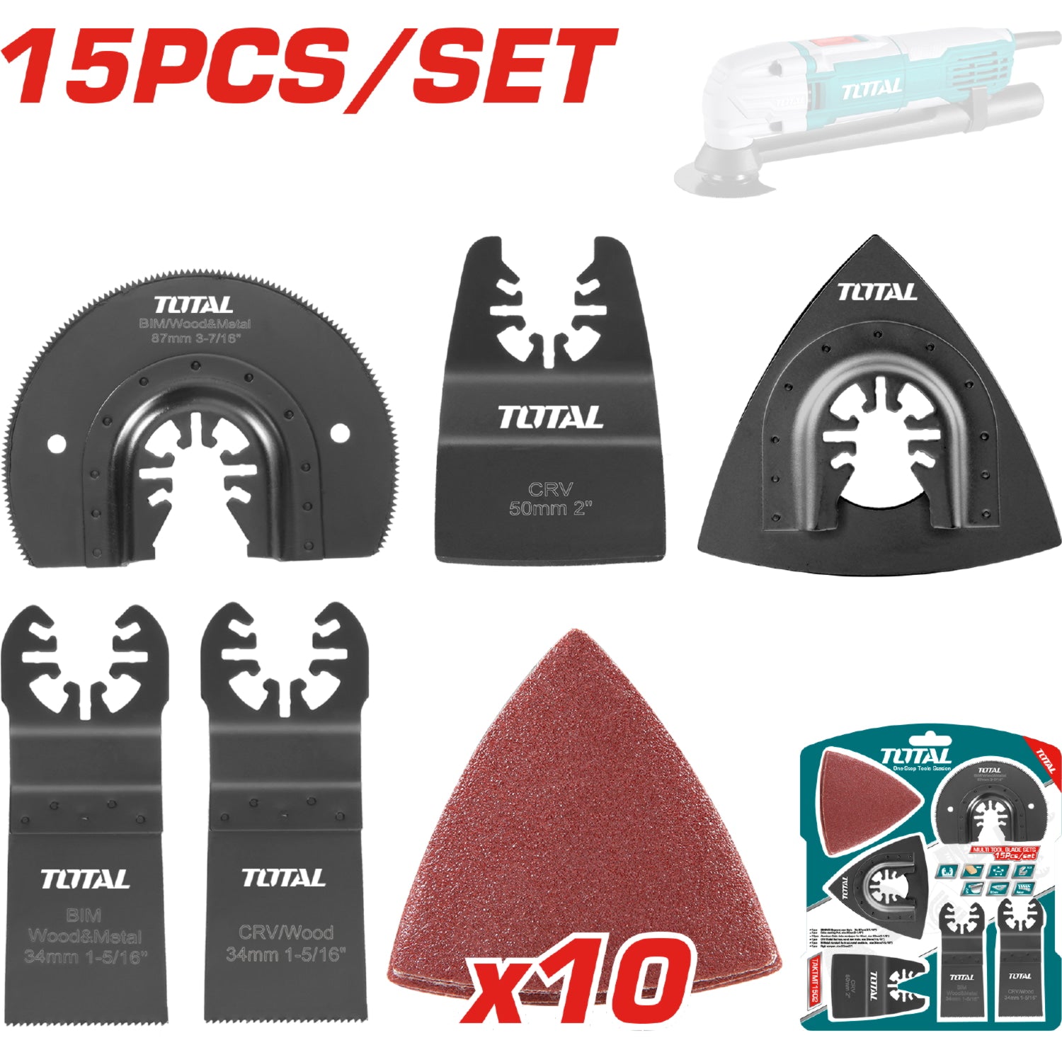 Set de 15 piezas consumibles para Multitool oscilante TMLI2001