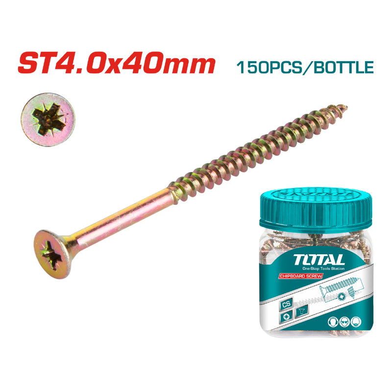 150/pzas Tornillo para aglomerado  ST4.0x40mm estrella posidrive conica Galvanizado amarillo