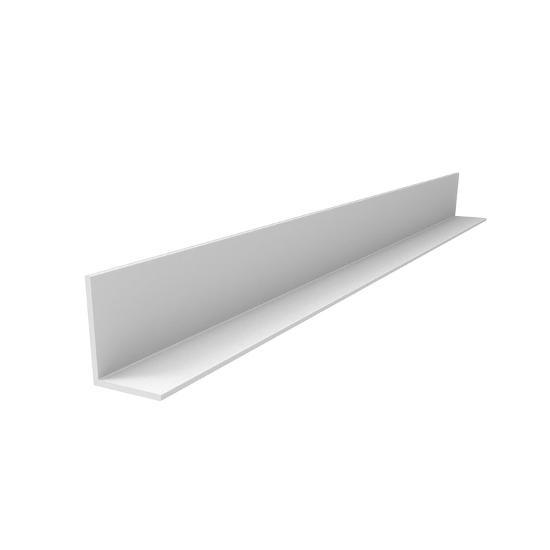 Angulo de 1 1/2" x 1 1/2"  Espesor 1.6 mm. Largo 5.85 mts. Acabado Lacado Blanco.