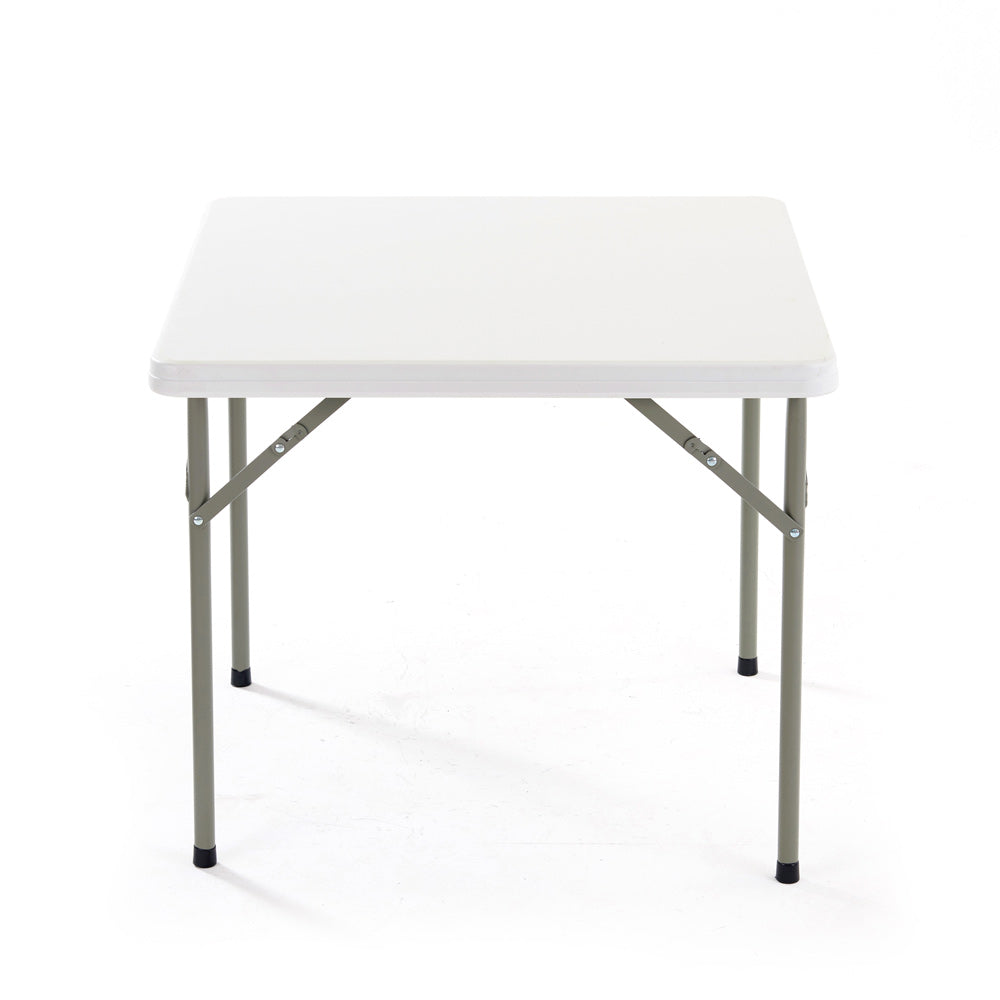 Mesa plástica plegable cuadrada 34"x34" (HDPE) con marco de acero revestido. Medidas 86 cm x 86 cm.