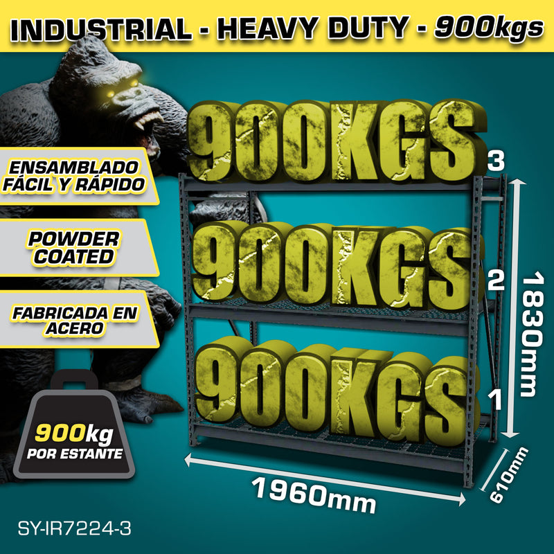 Estante de almacenamiento ajustable 3 niveles  610x1960x1830mm Carga por nivel 900Kg Estantería Arma rápido Rack.